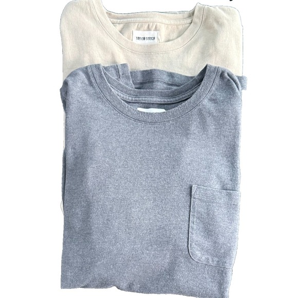 Taylor Stitch Pocket Tee Lot 2 Recycled Cotton Blend Crewneck Gray Khaki 44 XL